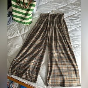 Anthropologie Plaid Wide Leg Pants - Brown and Orange